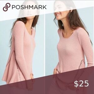 Anthropologie | eri + ali Pink thermal knit crochet top -| size medium